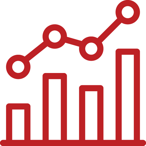 Groupe Trak - Icone rouge de statistiques / graphiques